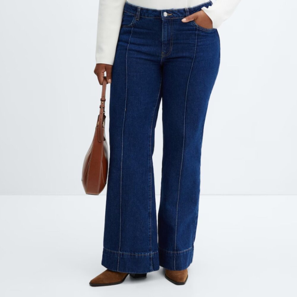 NWT Mango Wideleg jeans with decorative seams dark blue denim 22